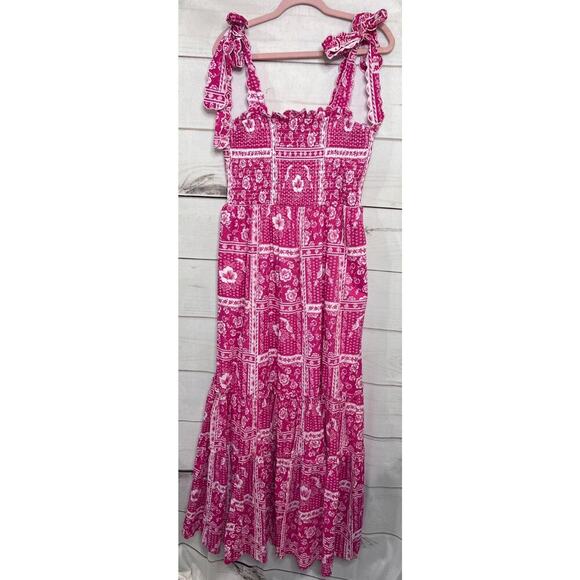 crown & ivy Tops - Crown & Ivy Maxi Pink White Print Tie Sleeves Size Large Dress